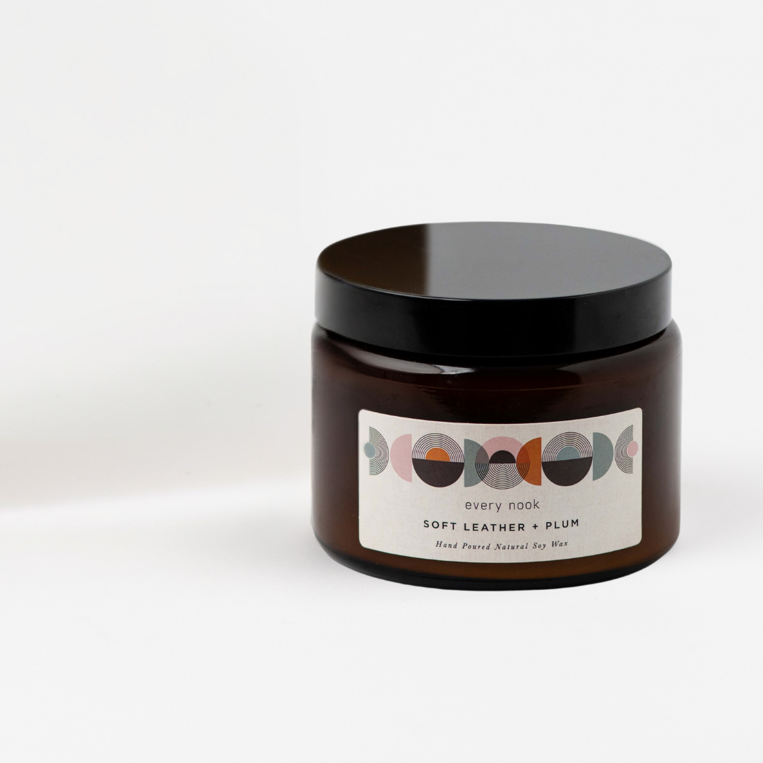 Soft Leather + Plum double wick scented candle