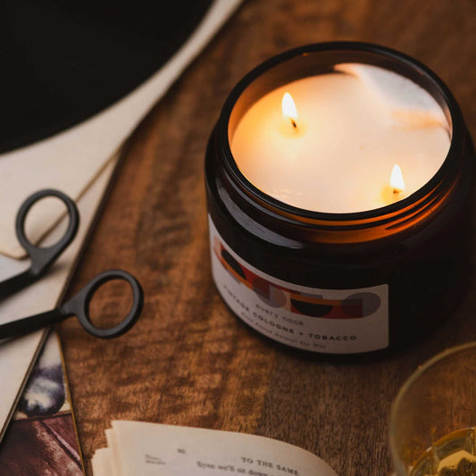 every nook Vintage Cologne + Tobacco scented double wick candle