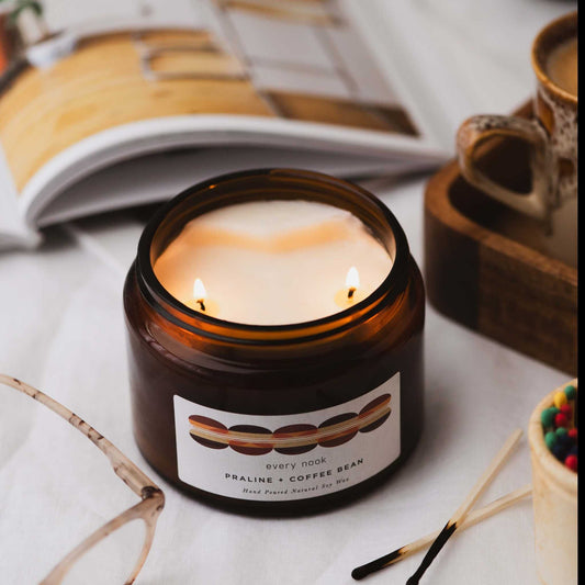 every nook Praline + Coffee Bean scented double wick candle