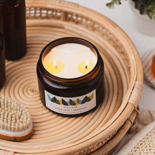 every nook Green Leaf + Bergamot scented double wick candle