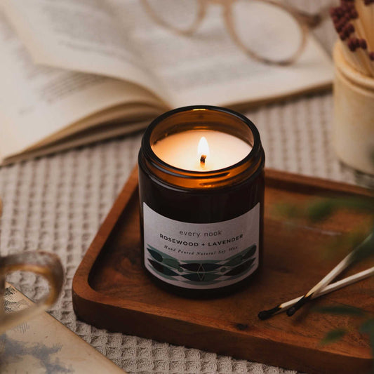 Rosewood scented candle by every nook - Rosewood + Lavender soy wax candle