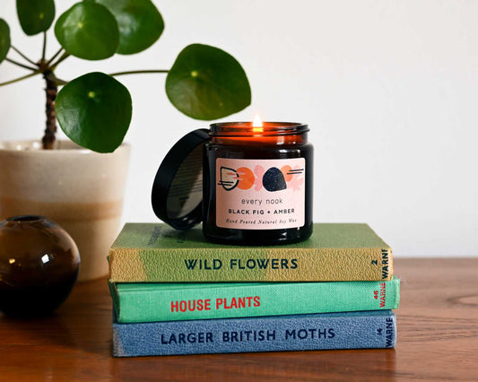 every nook Black Fig + Amber small scented soy wax candle