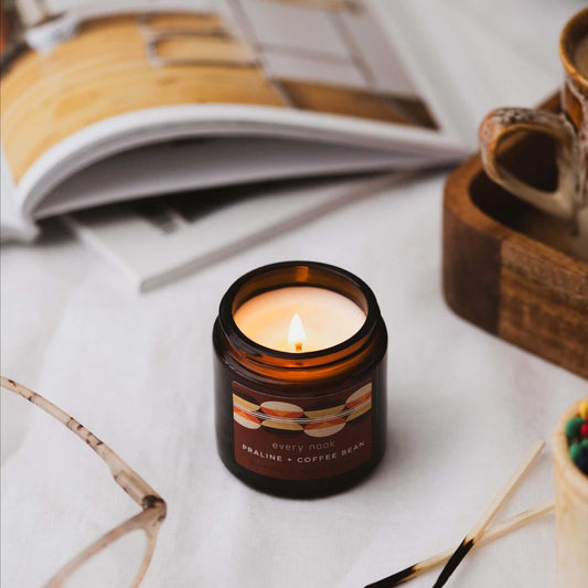 every nook Praline + Coffee Bean small scented soy wax candle