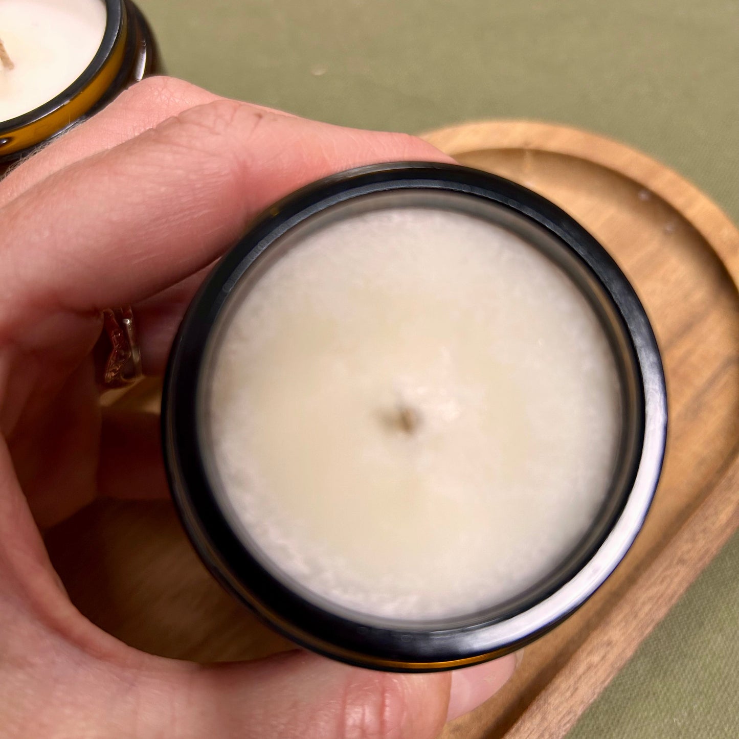 small amber glass candle - imperfect