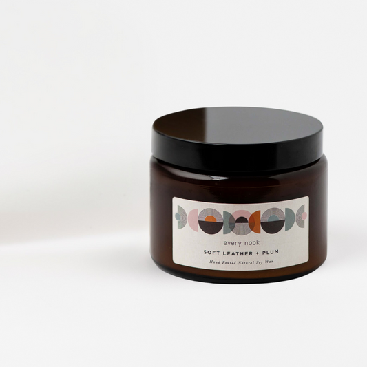 Soft Leather + Plum double wick scented candle