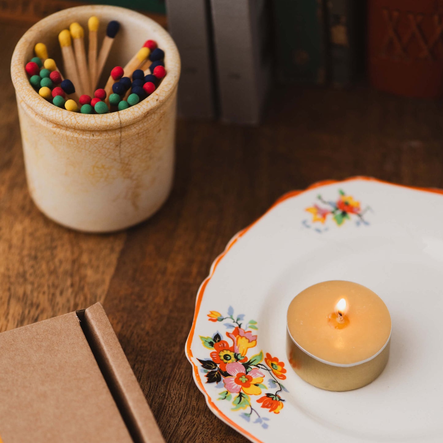 Soft Leather + Plum scented tealights