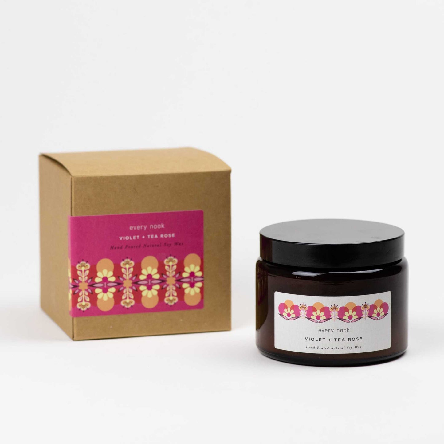 every nook Violet + Tea Rose scented double wick candle