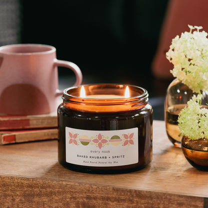 Baked Rhubarb + Spritz double wick scented candle