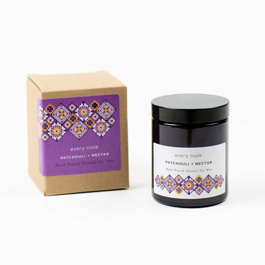 Patchouli scented candle by every nook - Patchouli + Nectar soy wax candle