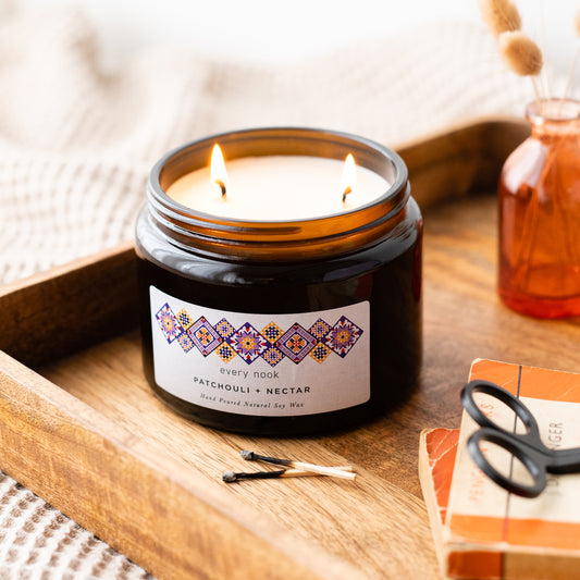 Patchouli + Nectar double wick scented candle