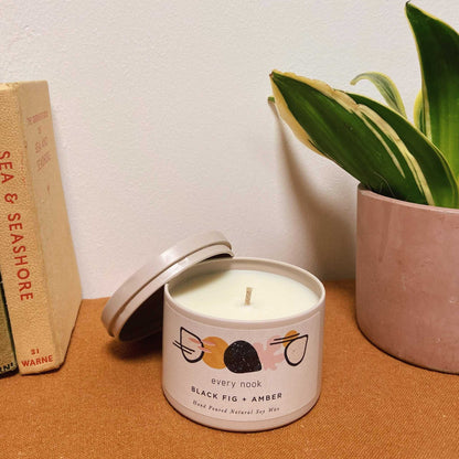 Black Fig + Amber scented tin candle
