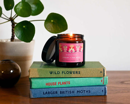 every nook Violet + Tea Rose small scented soy wax candle