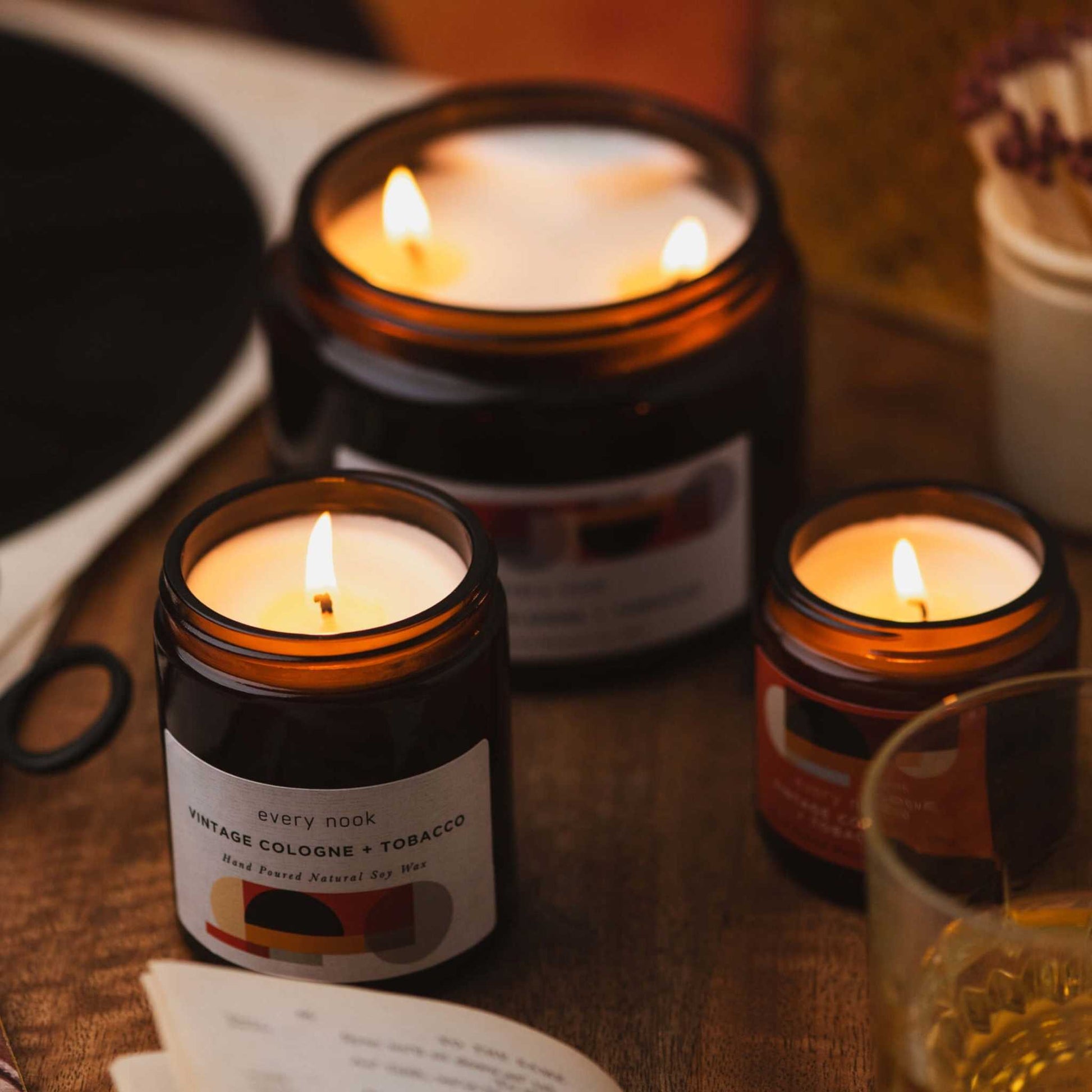 Tobacco scented candle by every nook - Vintage Cologne + Tobacco soy wax candle