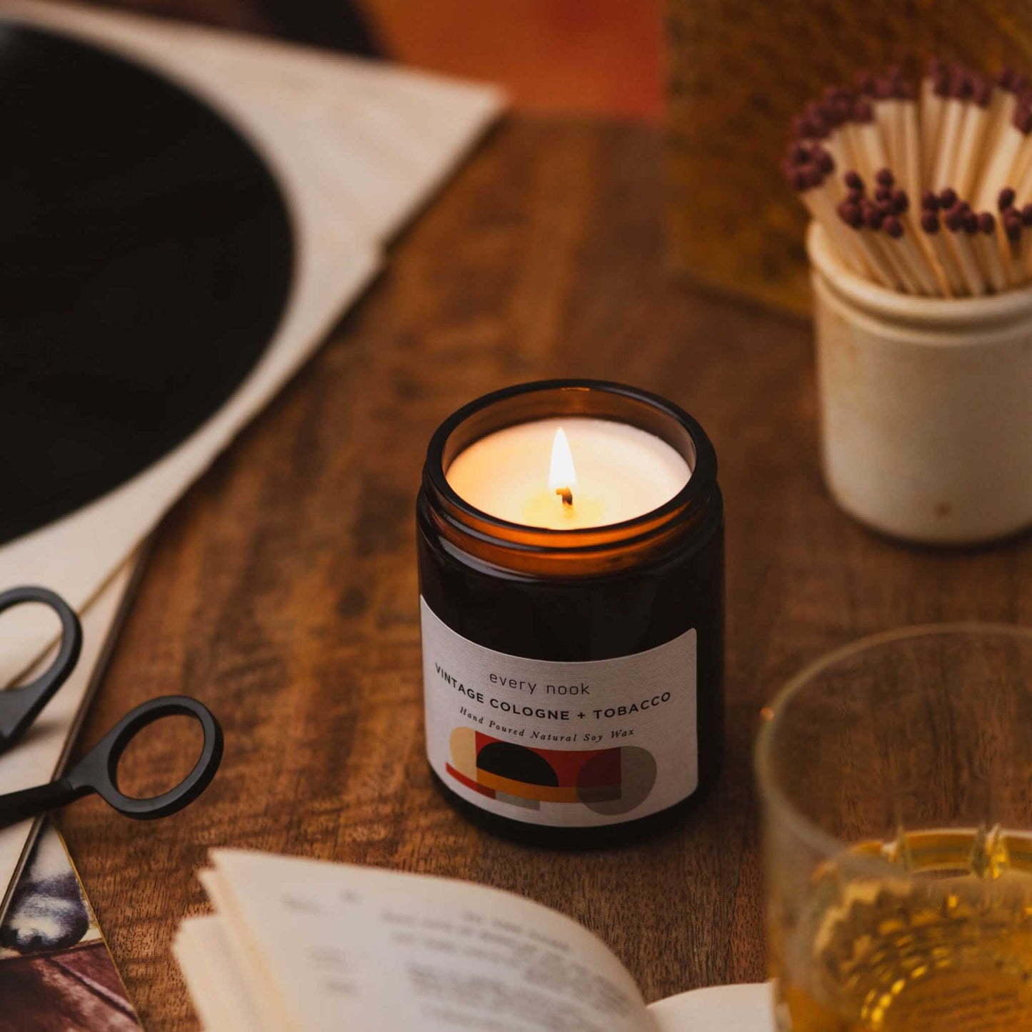 Tobacco scented candle by every nook - Vintage Cologne + Tobacco soy wax candle