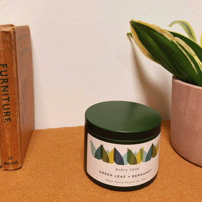 Green Leaf + Bergamot scented tin candle
