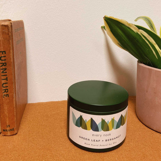 Green Leaf + Bergamot scented tin candle