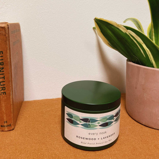 Rosewood + Lavender scented tin candle