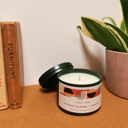 Vintage Cologne + Tobacco scented tin candle