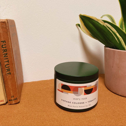 Vintage Cologne + Tobacco scented tin candle