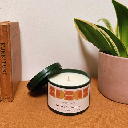 Whiskey + Vanilla scented tin candle